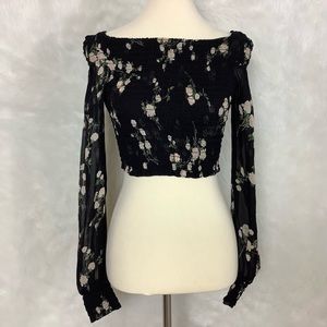 Reformation Pinto Smocked Long Sleeve Floral Blouse Top